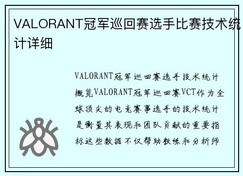 VALORANT冠军巡回赛选手比赛技术统计详细